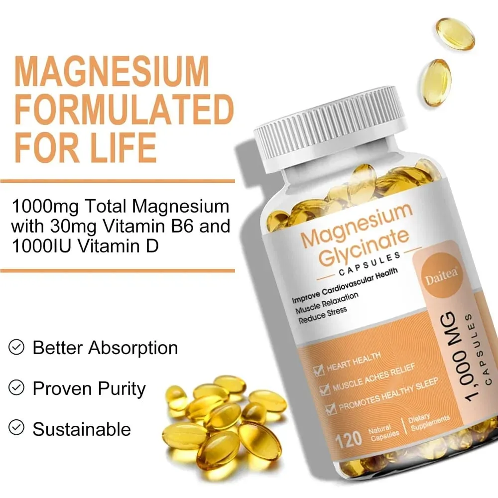 Kapsul Magnesium Glycinate - Membantu dengan Tekanan Otot Tidur Sendi Tulang Kesihatan Imun dan Kardiovaskular