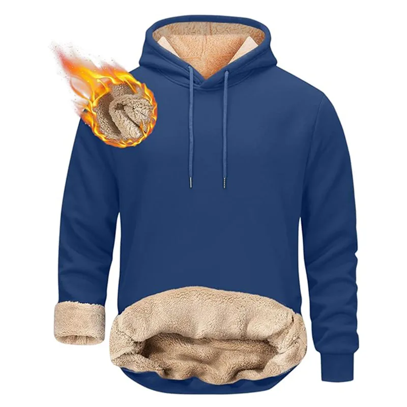 Vinter Varma Luvtröjor Herr Sport Tjocka Sweatshirts Vindtät Thermal Casual Enfärgad Lös långärmad tröja Streetwear — image 10