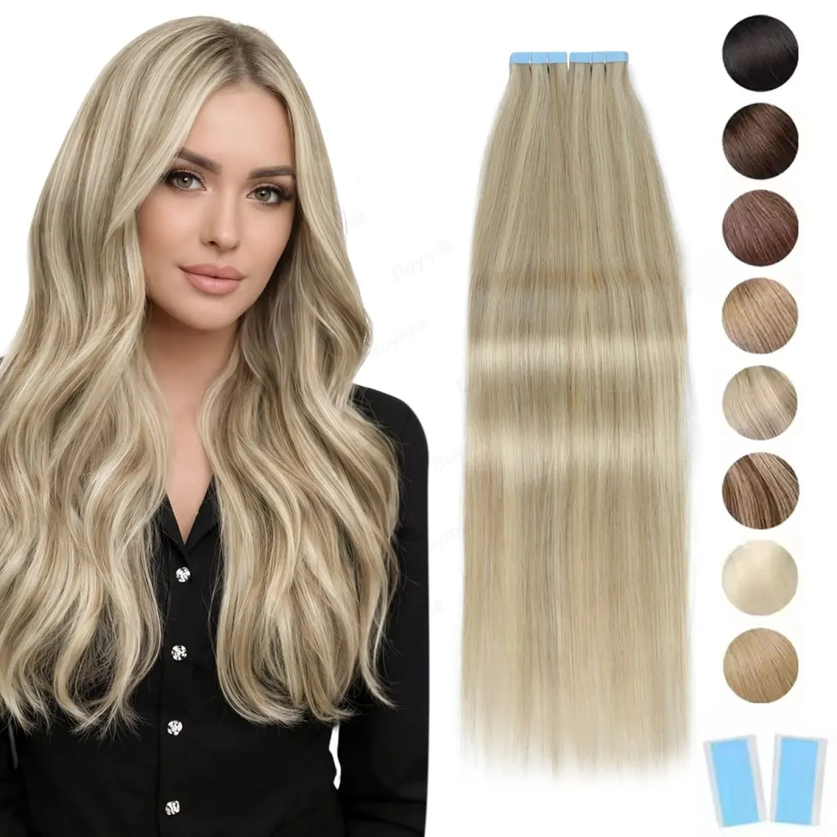 Tape in Hair Extensions Human Hair 12-22 Inch 30g 20pcs Skin Weft Seamless Tape in Real Remy Straight Hair for Women Daily Use