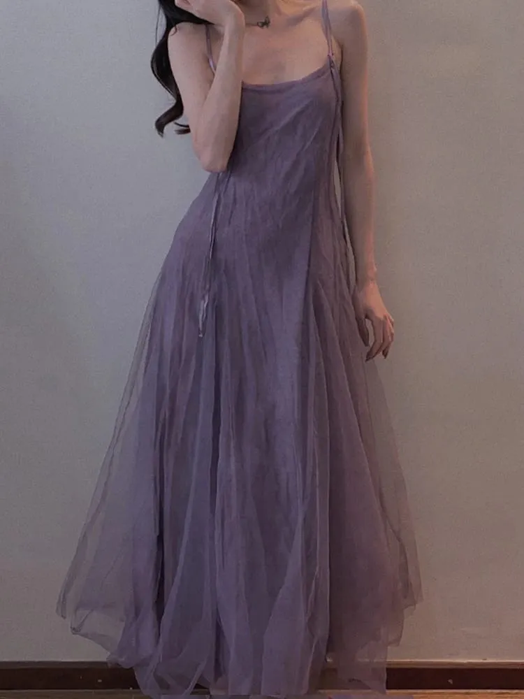 Vestido de malha roxa com efeito emagrecedor na altura do tornozelo com alça para mulheres plus size que esconde a barriga Vestido evasê estilo coreano... — image 4