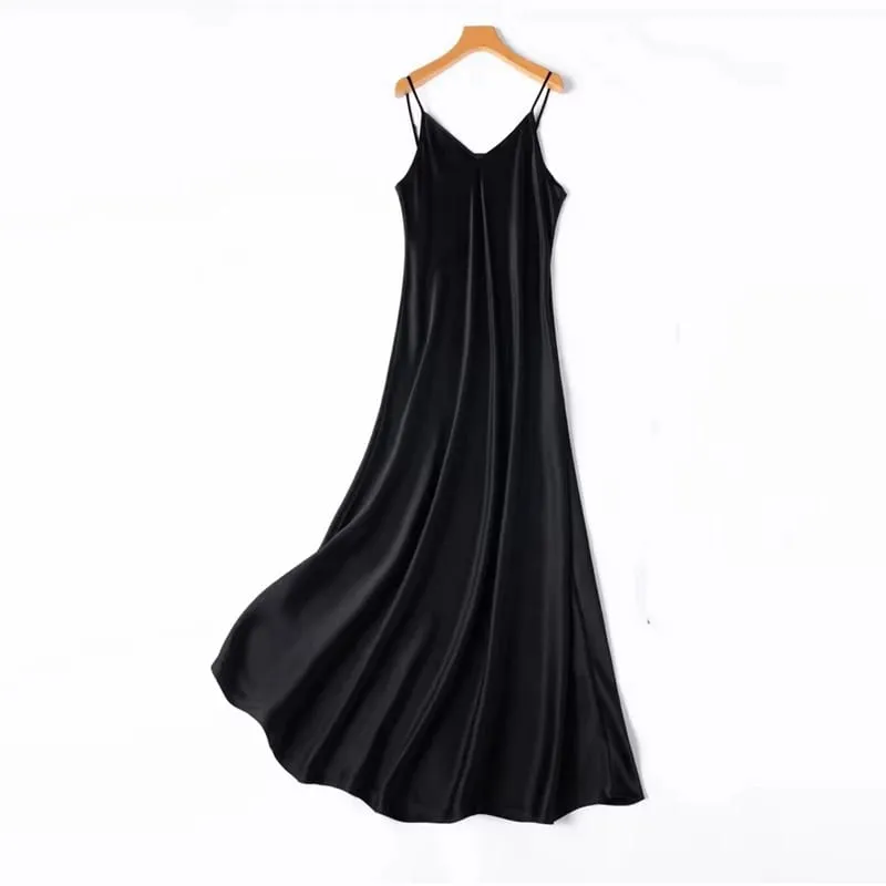 2026 Pambabaeng Fashion Bagong 21MM 100% Natural Mulberry Silk Plain Satin Extended French Sexy Adjustable Shoulder Strap Solid Dress — image 8