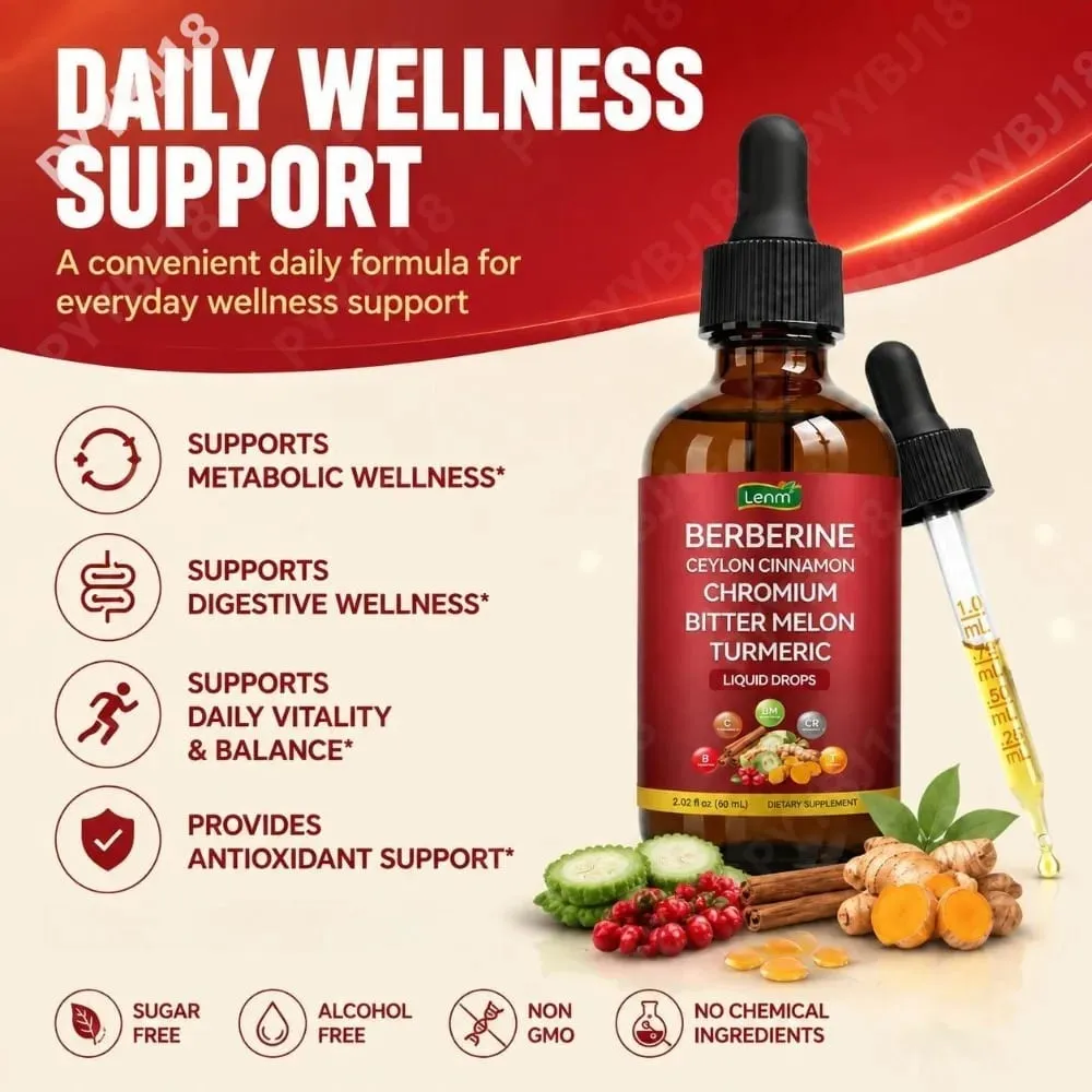 Berberine Liquid Drops Chromium & Ceylon Cinnamon Supports Vitality Metabolic Wellness Digestive Health Sugar-Free Non-GMO 60ml