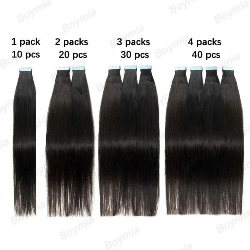 10Pcs Natural Real Smooth Remy Human Hair Mini Tape in Skin Weft Hair Extensions Soft Touch Texture Natural Shine Daily Use