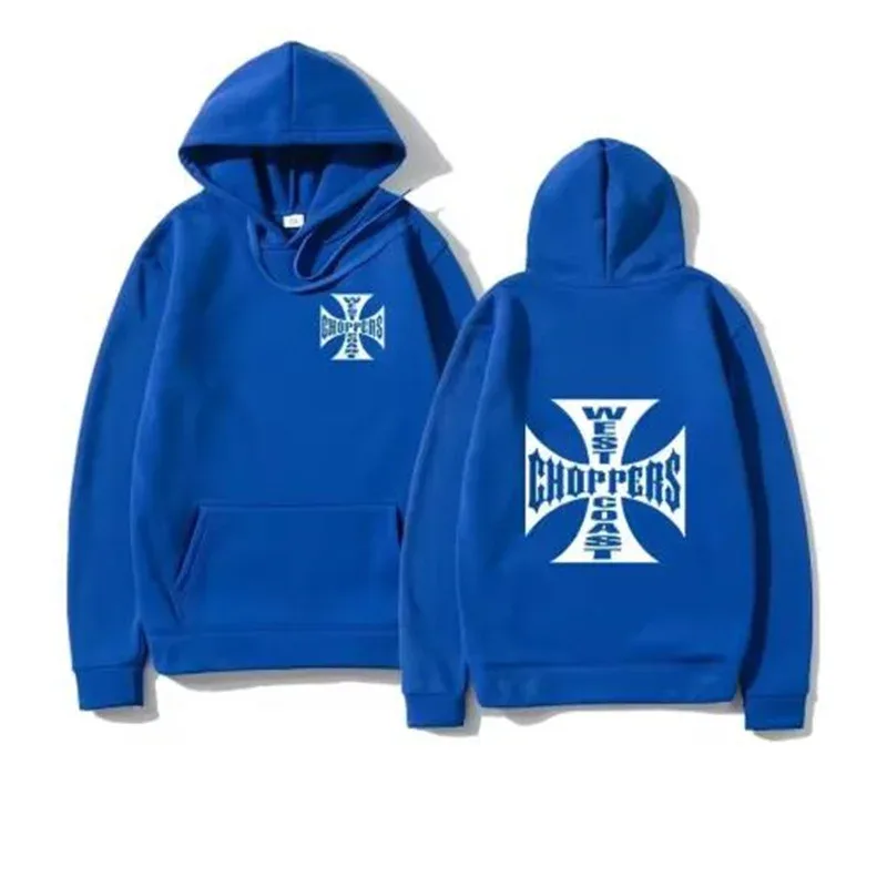 West Coast Iron Cross Helikopter Dicetak Pria Berkerudung Fashion Kaus Keren Uniseks Fashion Bulu Kebesaran Hoodie Pakaian Jalanan — image 3