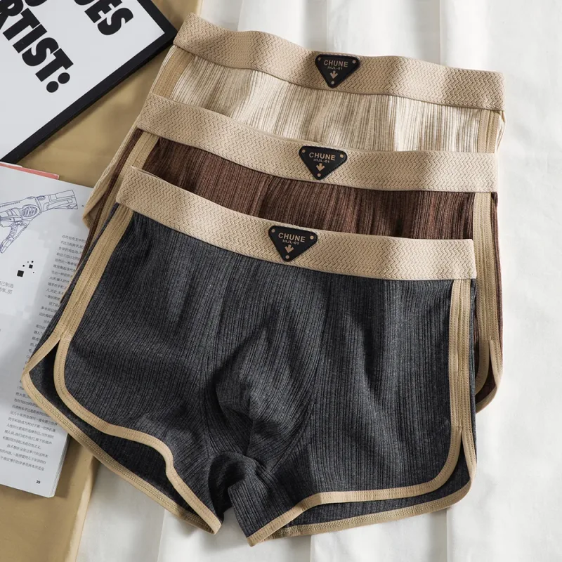3PCS/Pack 100% Cotton Solid Striped Panties na Panlalaki Para sa 40-100kg Breathable Mesh Crotch Underpants High Elastic Waistband Boxer — image 9