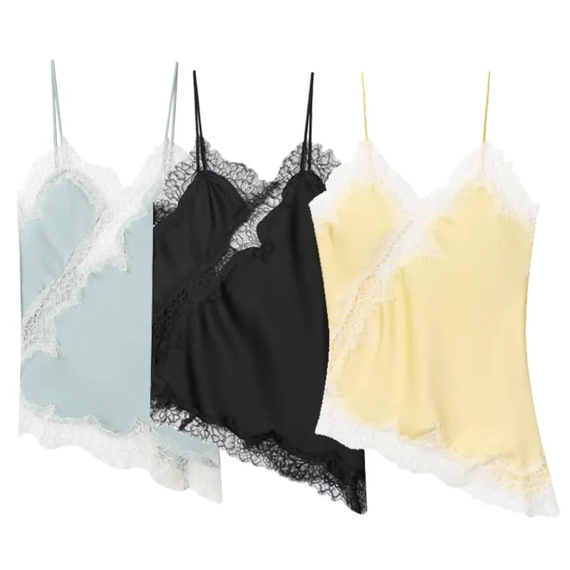 2025 Žena Asymetrické Slip Top Ženy Sexy Černá Žlutá Modrá Top Krajka Tanky & Camis Elegantní Košilka bez rukávů Y2K bez zad — image 2