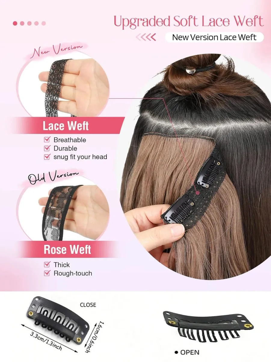 4PCS Full Head 14 Inch Long Curly Wavy Synthetic Hair Pieces Clip In Hair Extensions Natural Wavy For Women Girls Hair