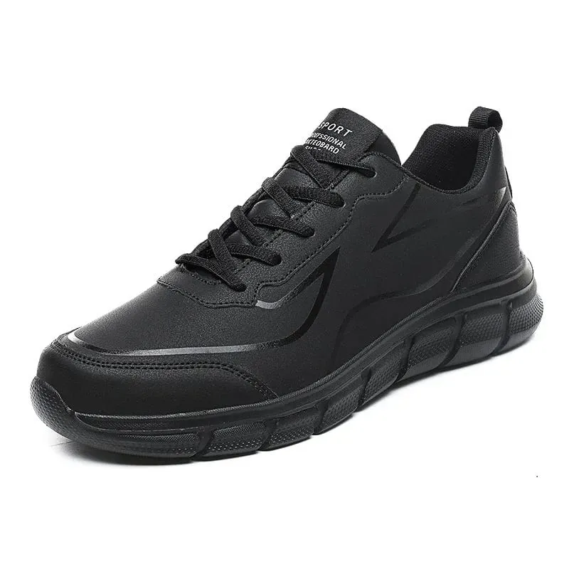 Black Running Shoes Leather Waterproof Athletic Sneakers Men Wear-resistant Men Walking Sport Shoes Comfortable Men Shoes