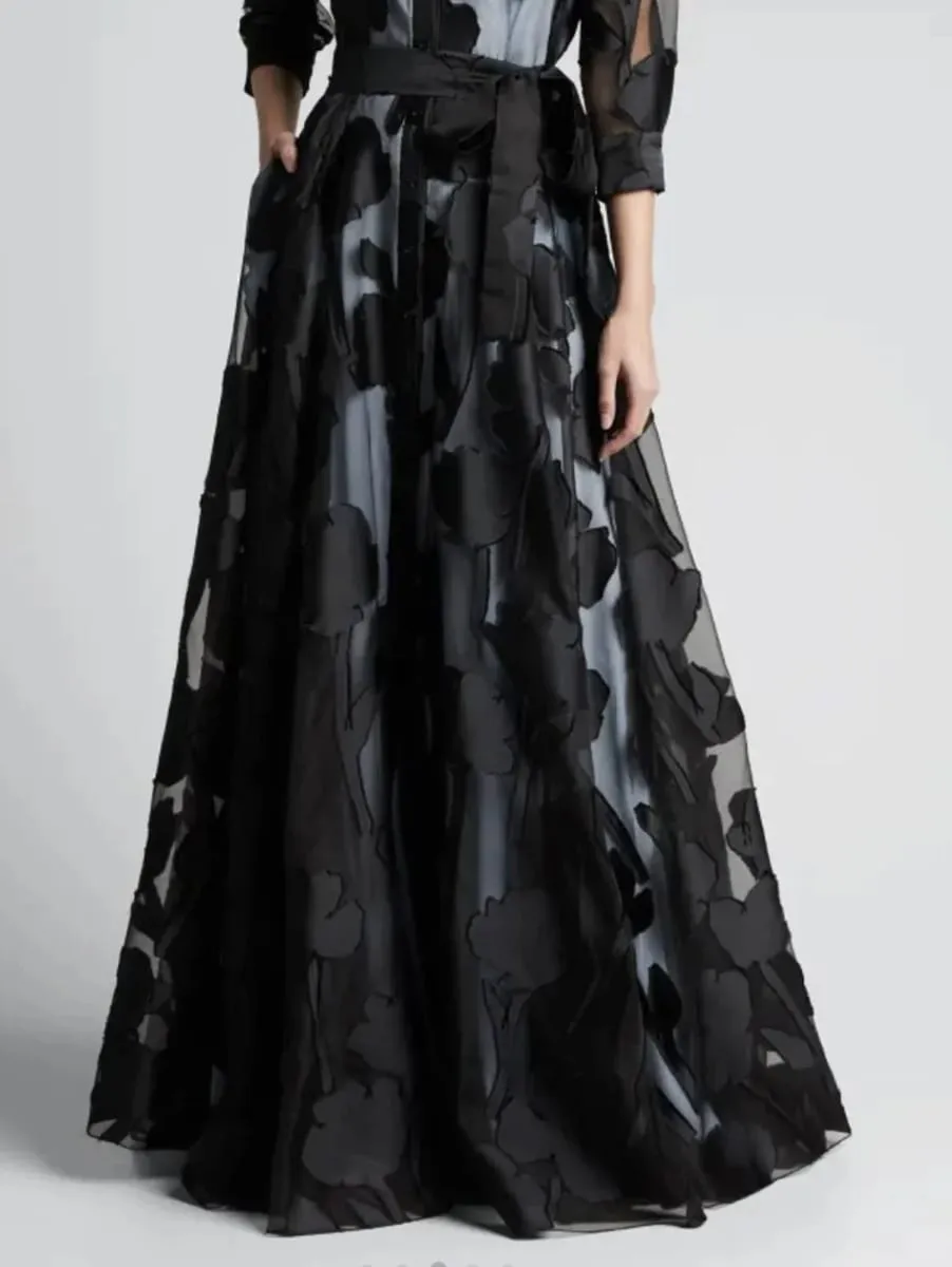 Elegante manga de três quartos com nó cintura jacquard malha maxi vestido para mulheres sem forro transparente clube festa vestido longo — image 4