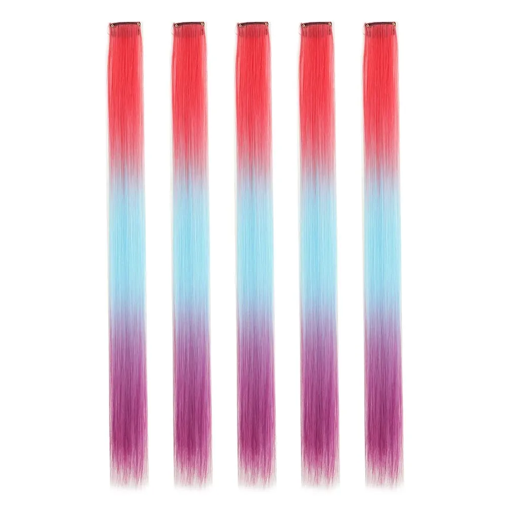 5PCS/set Clip in Hair Extensions Synthetic Hairpieces Colored Party Highlights for Girls 18 inches Multi-colors Straight Hair — image 21