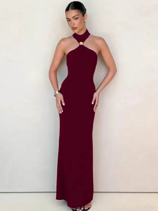 Balitops anel de ouro gola alta maxi tanque vestido feminino verão novo fino ajuste vestido feminino sem mangas volta dividir bodycon vestido longo — image 5