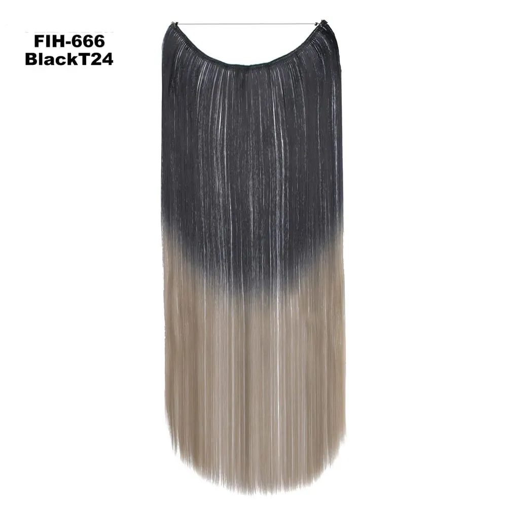 One Piece Ombre Color Hair Extension Women's Hairpiece Wavy & Straight Invisible Wire Secret Fish Line No Clips Synthetic Hair