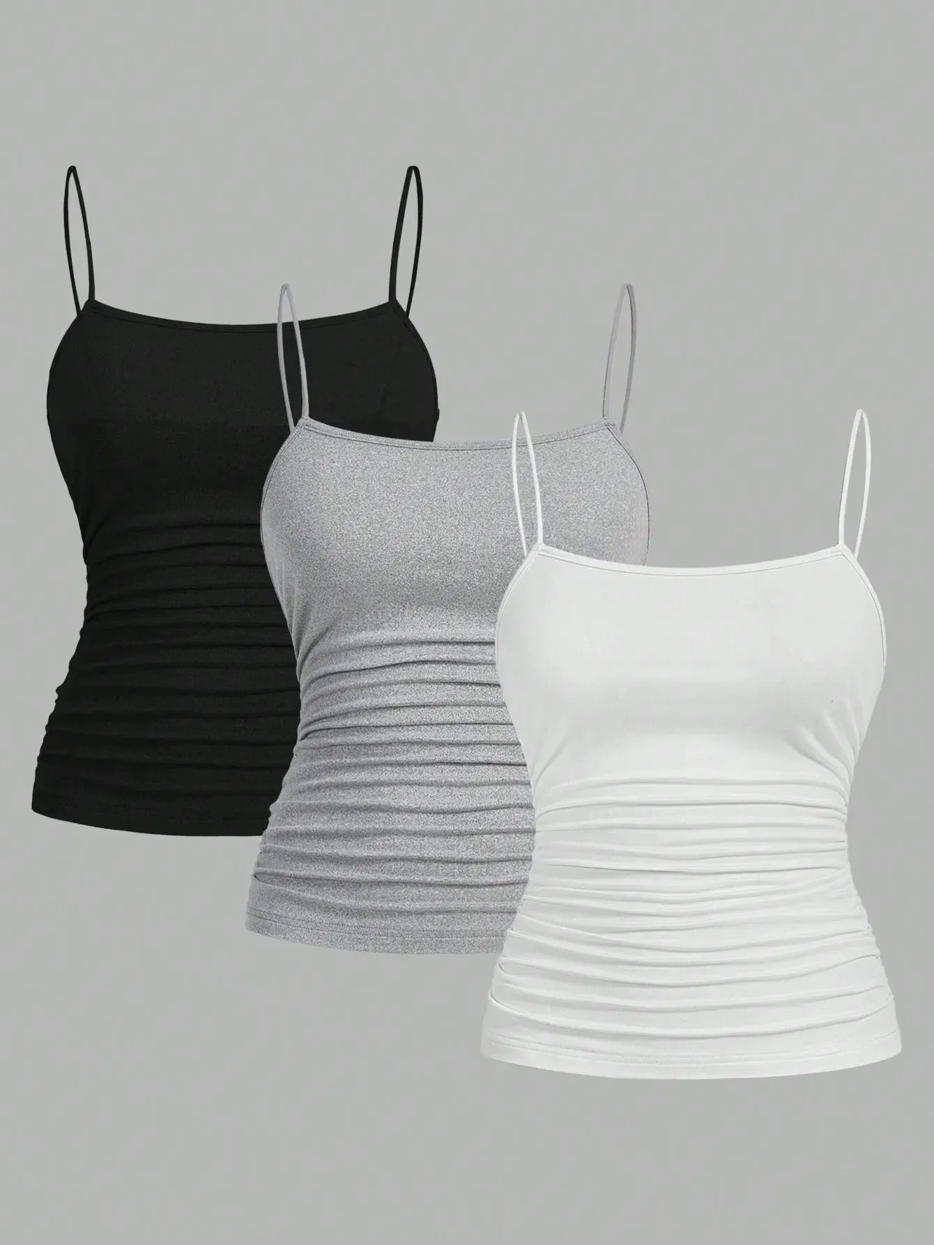 Women Elegant Thin Strap Ruched Cami Top Slim Fit Sleeveless Camisole Soft Stretch Basic Tank Vest Summer Fashion Underwear Blac — image 9