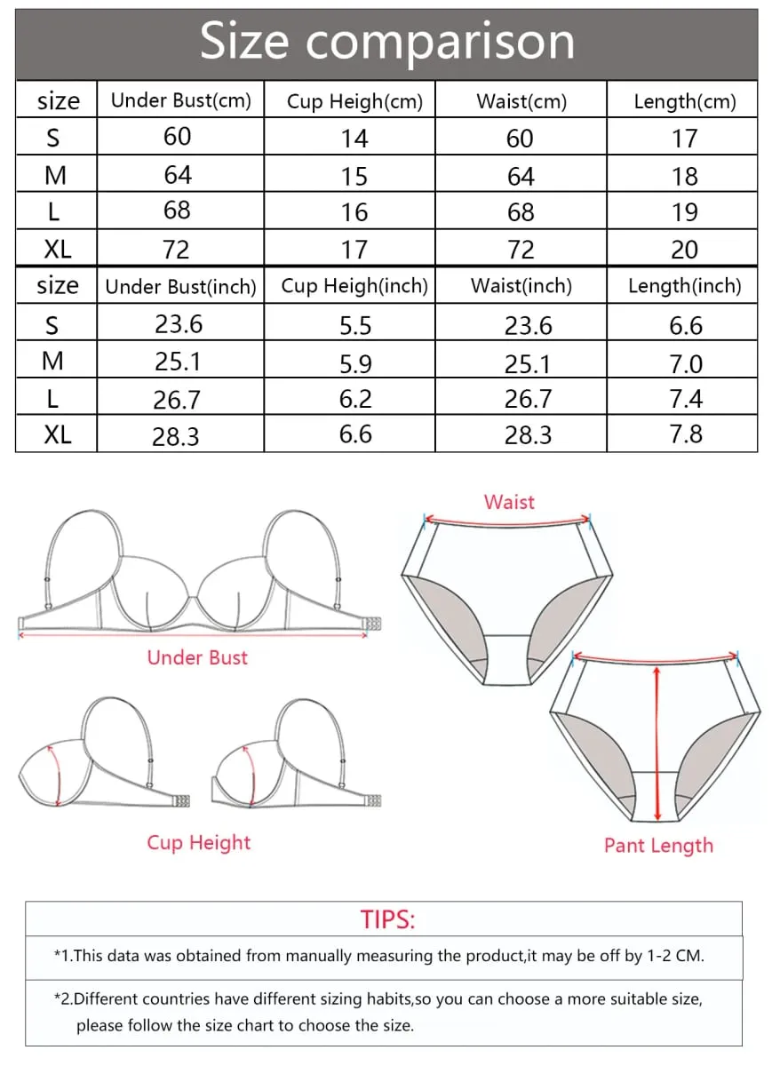 Women's Sexy Embroidered Lace Underwear Set with Steel Ring Padded Strapless Bra Set Adjustable Straps Push-Up Support B6116