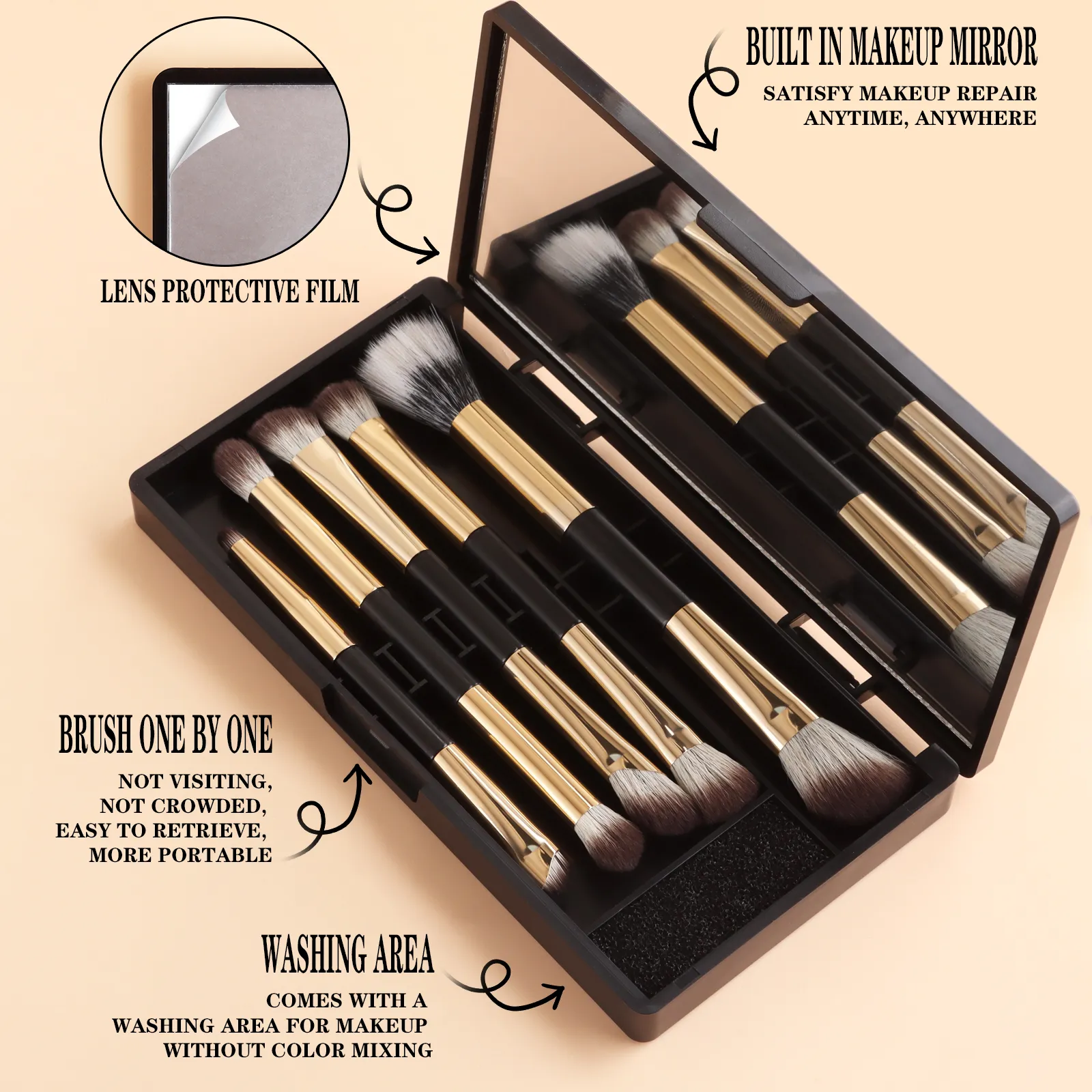 5Pcs Dual Ended Face Eye Brush Kit With Storage Box Blush Detail Eyeliner Brushes For Travel Touch Up — image 2