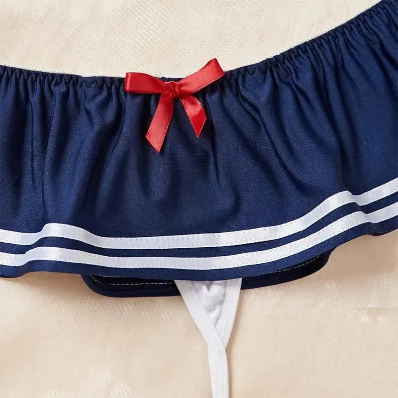 Japanese Blue White Cute Sexy Sailor Style Lingerie Set Sexy Uniform Lingerie Boudoir Photo Clothing Props Comfortable Fabric