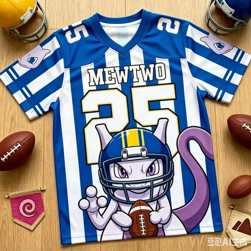 Summer Pokemon Mewtwo 25 Football Jersey Y2K Blue Plaid Print Family Matching Outfit Breathable Uniform for Street Fashion
