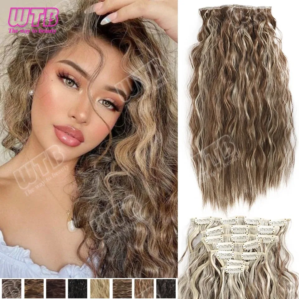 Synthetic 16 Clips in Hair Extensions Long Wavy Hairstyle Blonde Black Hairpieces Heat Resistant False Hair Daily Use