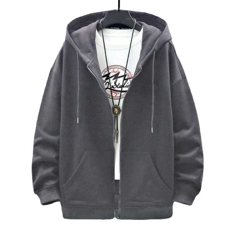 Moda masculina com capuz cardigan outono moletom com capuz cor sólida jaqueta clássica manga longa com zíper casaco casual roupas masculinas — image 8