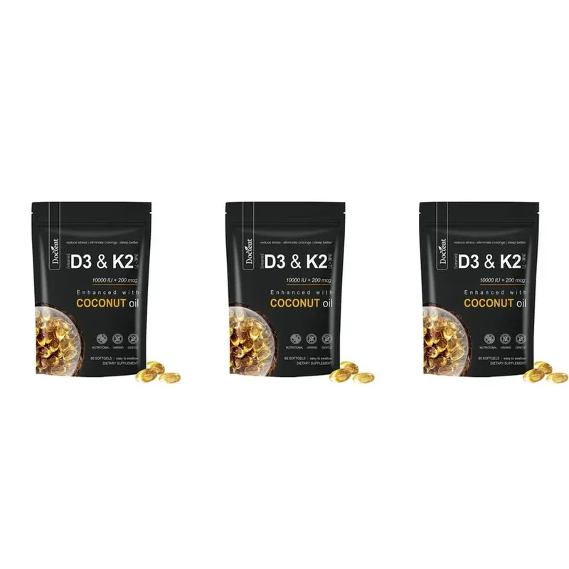 Docteat Vitamin D3 & K2 Softgels with Magnesium and Coconut Oil for Bone Nutrition Balance Immune System Balance - 60 Softgels — image 9
