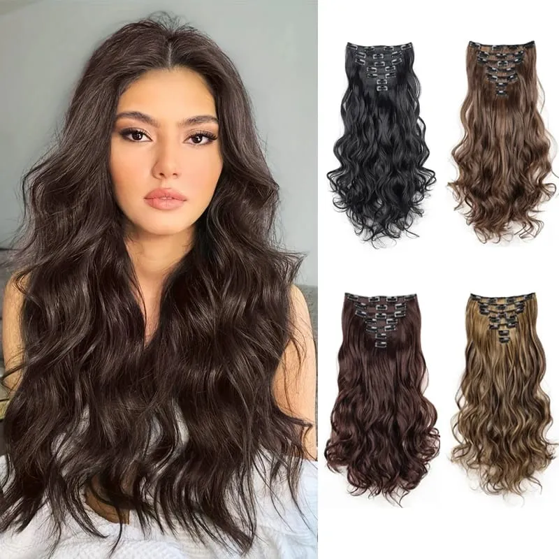 Synthetic 18Inch Long Curly Hair Hairpiece Heat Resistant Hair Extension Clips In Black Brown Blonde for Women — image 2