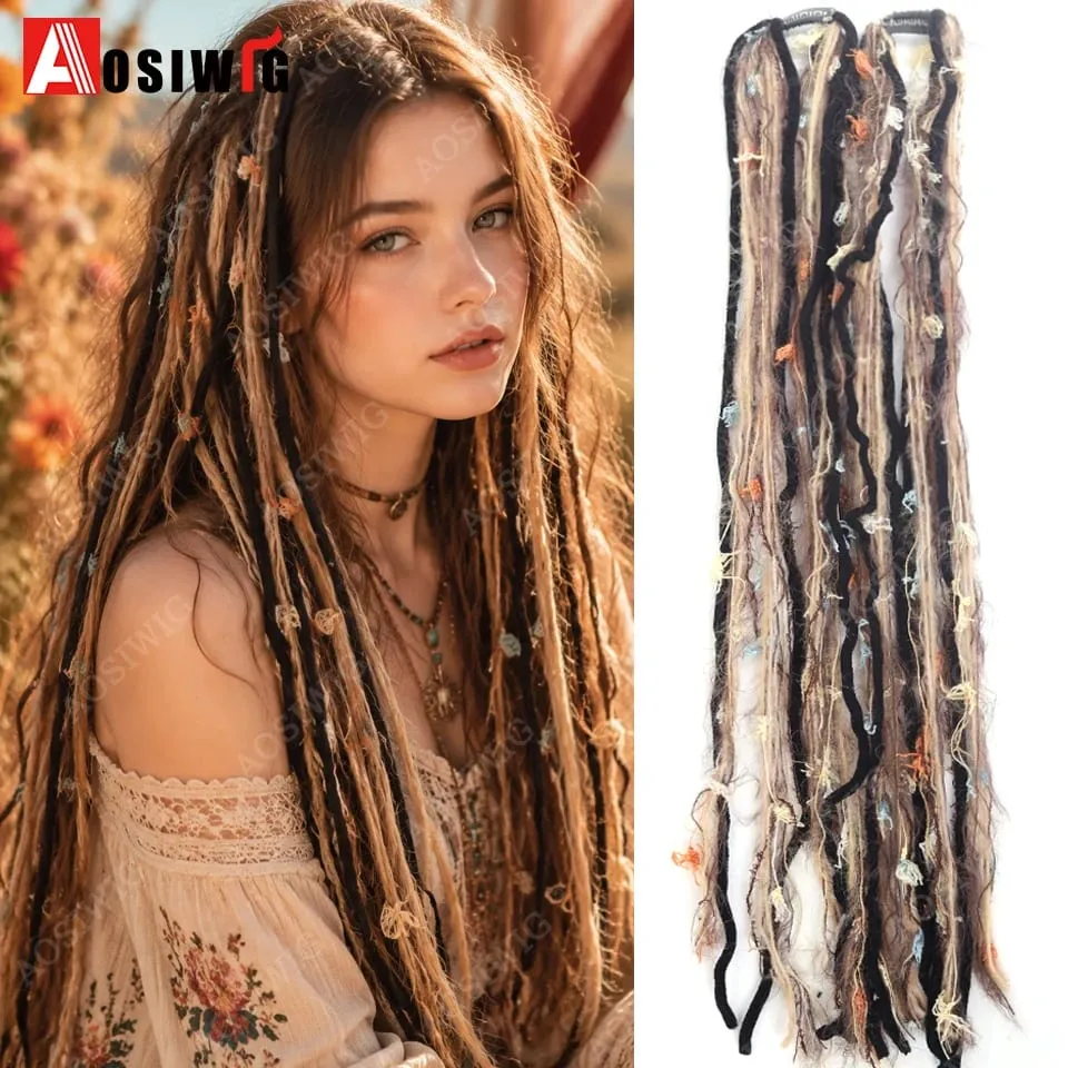 Synthetic Boho Braided Hair Extensions for Women Clip In Festival Hairpiece with Beads Feathers Hippie Hair Accessories