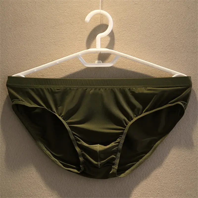 2 pçs grande bolsa de náilon cuecas masculinas cuecas de seda gelo masculino sem costura cuecas de cintura baixa calcinha fina plus size — image 9