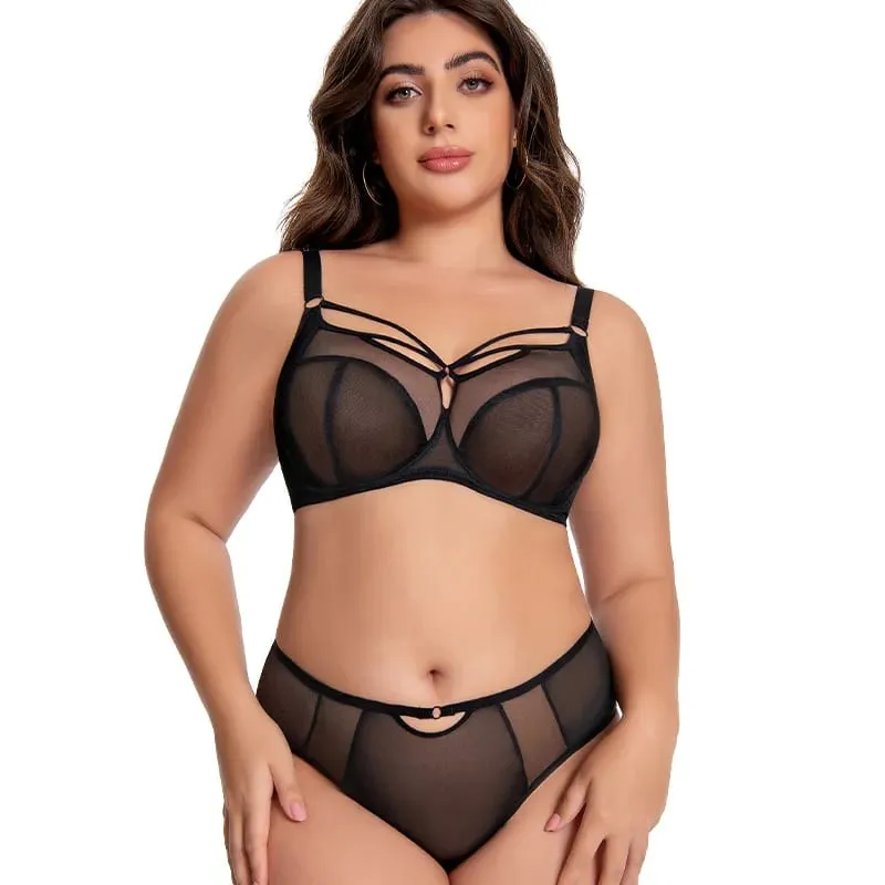 Plus Size Bra Set D-L Cup Minimizer Full Coverage Lingerie Anti Sagging Push Up Breathable Mesh High Waist Panties Women — image 6