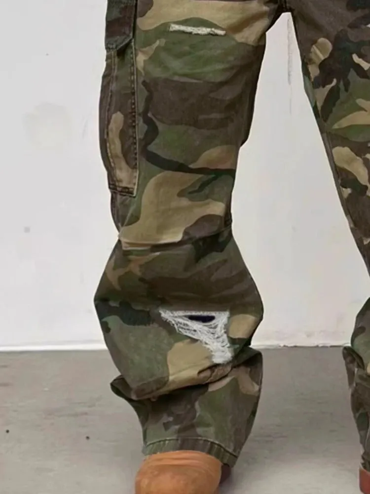 Men's Spring Fashion Casual Jeans Streetwear Camouflage Cargo Pants Distressed Ripped Wide Leg Trendy Daily Wear Loose Trousers — image 3
