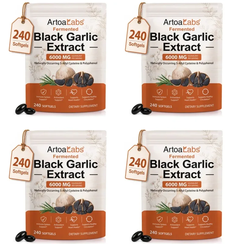 Fermented Black Garlic Extract Softgels 6000mg Equivalent Supplement for Daily Wellness Antioxidant Immune Support 240 Softgels
