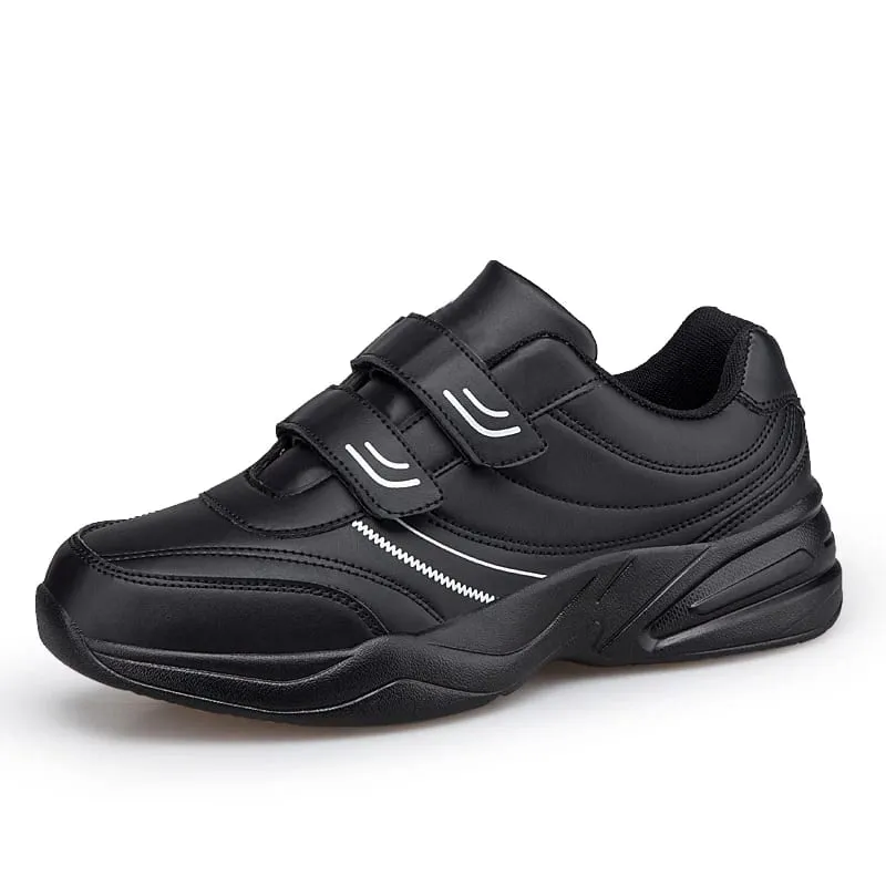 Men's Adjustable Hook and Loop Leather Sneakers Casual Sports Shoes White Sneakers Masculino Zapatillas Deportivas Tenis
