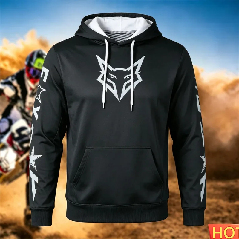 Autumn/Winter Men's Racing Hoodie Outdoor Cycling Hooded Pullover Fox Pattern Pocket Hoodie Sports Mga Motorcycle Hooded Sweatshirt — image 7