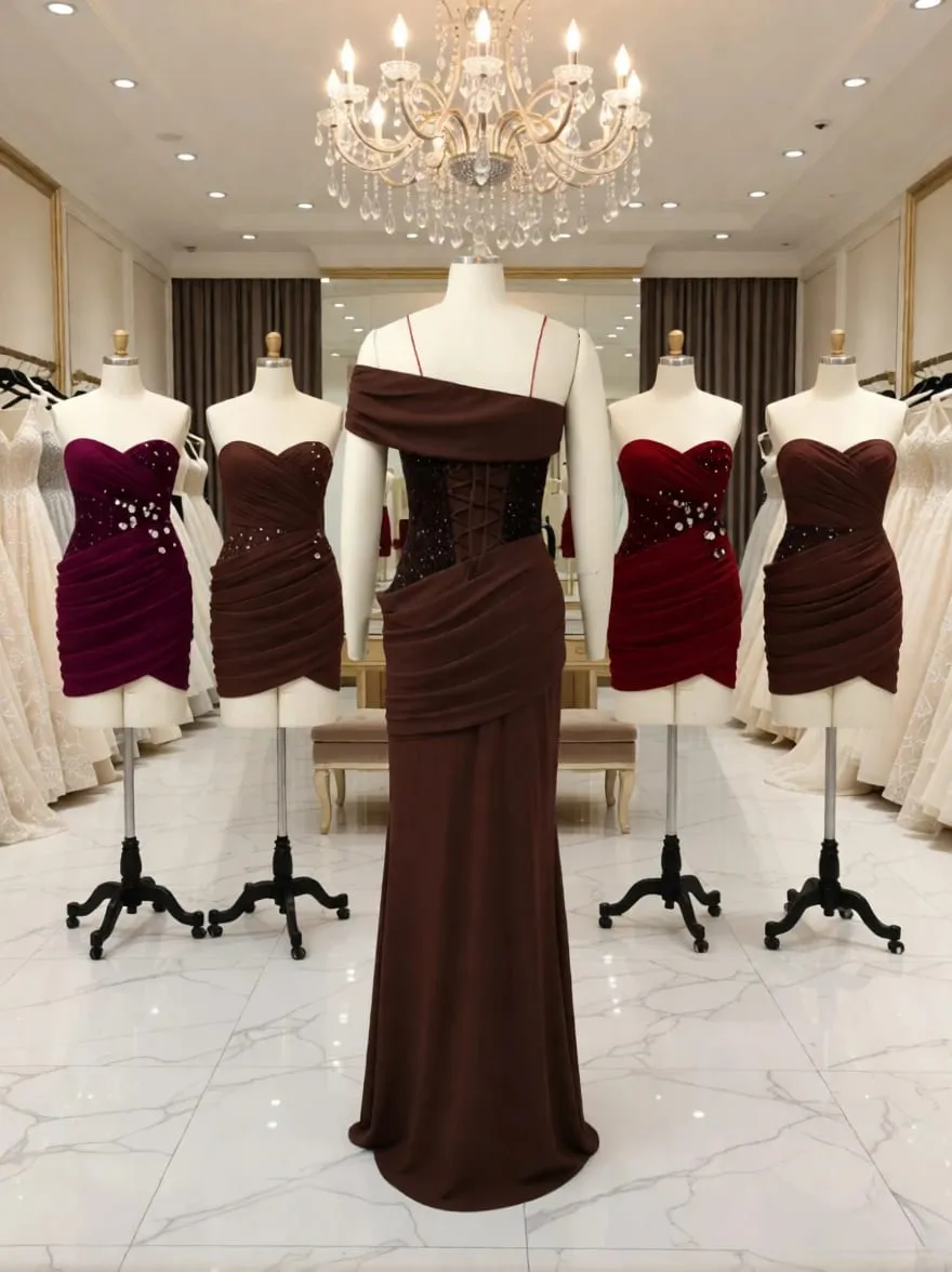 Suninheart One Shoulder Evening Dress for Women Elegant Draped Sequins Dress Long Back Lace Up Mermaid Maxi Party Dress