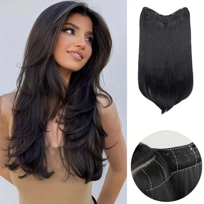 22 Inch U Shape One Piece Hair Extensions Long Layered Inward Curly Synthetic Wig Invisible Seamless Hairpiece For Women Daily W — image 2