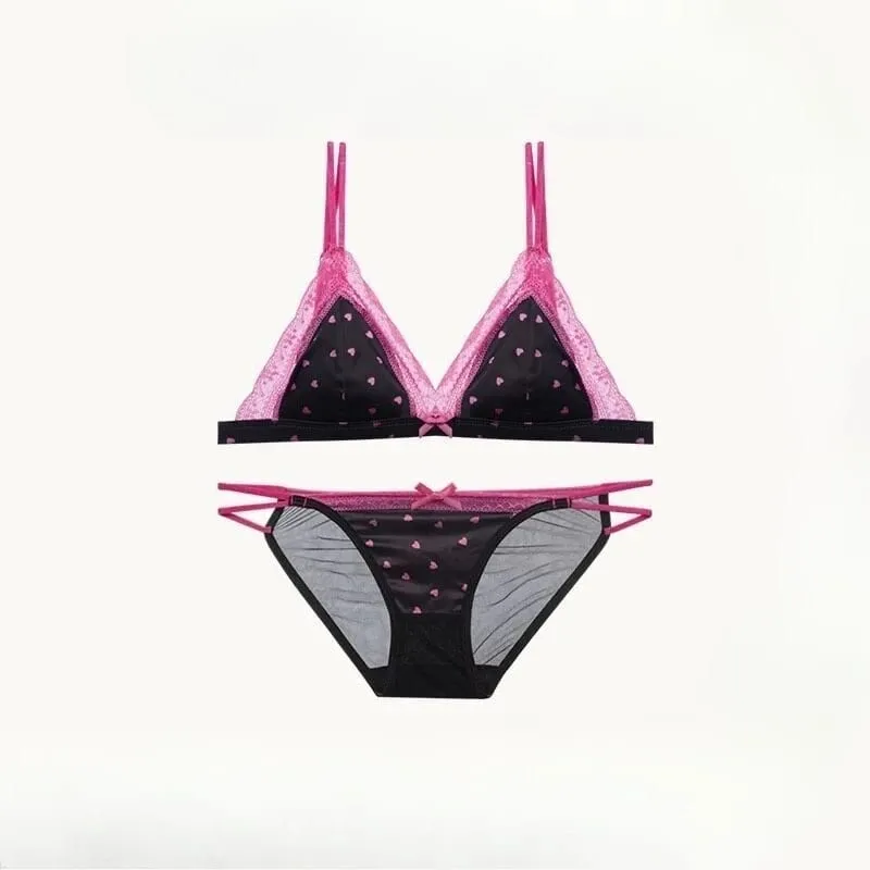 French Style Sweet Triangle Cup Lingerie Set Women Satin Lace Wireless Small Bust Gathered Thin Fabric Sexy Soft Underwear S-XL — image 6