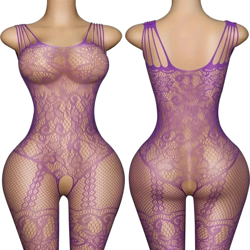 Black Fishnet Off-Shoulder Open-Crotch Bodystocking Lingerie Set Sexy Crotchless Teddy Bra Women's Erotic Underwear — image 14