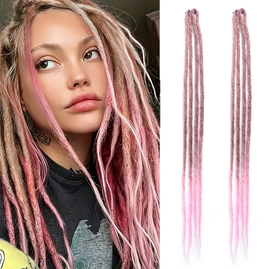 2Pcs 24"Clip‑in Synthetic Braided Hair Extensions with BB Clips Handmade Crochet Hair Pieces for Cosplay Hip‑Hop Festival