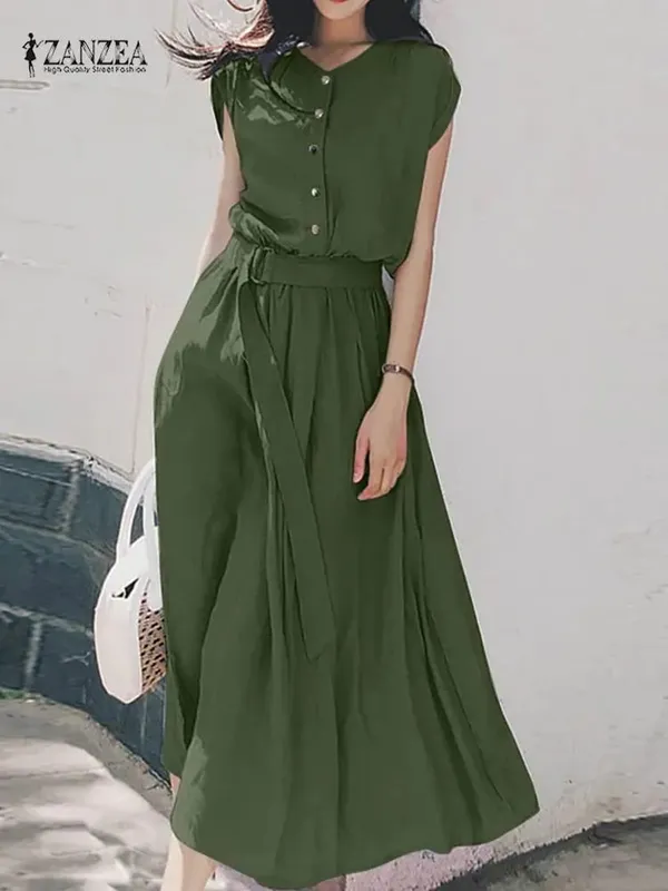 2025 ZANZEA Dammode Kortärmad Klänning Sommar Elegant Fest Vestidos Casual Mid-calf Soldress Femme Vintage OL Robe Kaftan — image 3