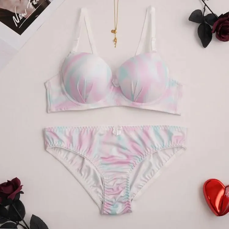Elegant Women Bustier Corset Tops Printed Embroidery Bra Set Breathable Push Up Adjustable Shape Lingerie 2 Piece Kit