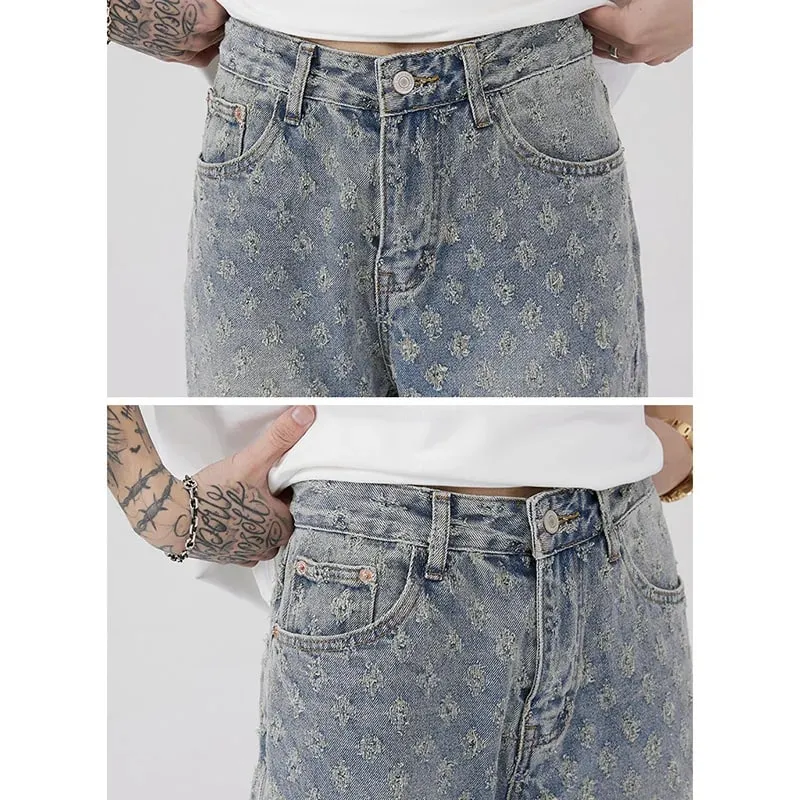 Men American Style Vintage Jacquard Design Jeans Fashion Male Summer Thin Daily Casual Denim Pants Loose Straight Leg Trousers — image 6