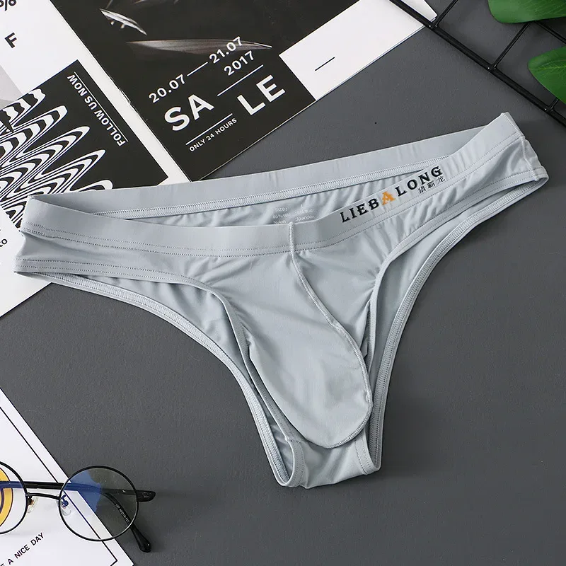 Cuecas masculinas biquíni sexy roupa interior masculina de seda gelo pênis bolsa cuecas calzoncillos hombre deslizamento gay lingerie sólida — image 18