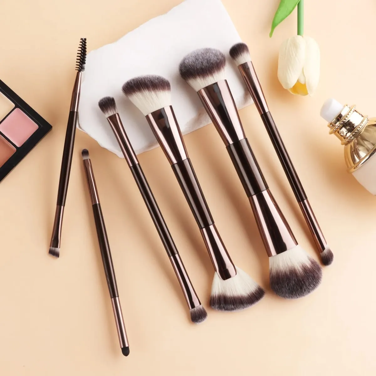 6Pcs Double Head Makeup Brush Set Powder Blush Contour Eyeshadow Eyebrow Brushes Full Face Cosmetic Tools — image 1
