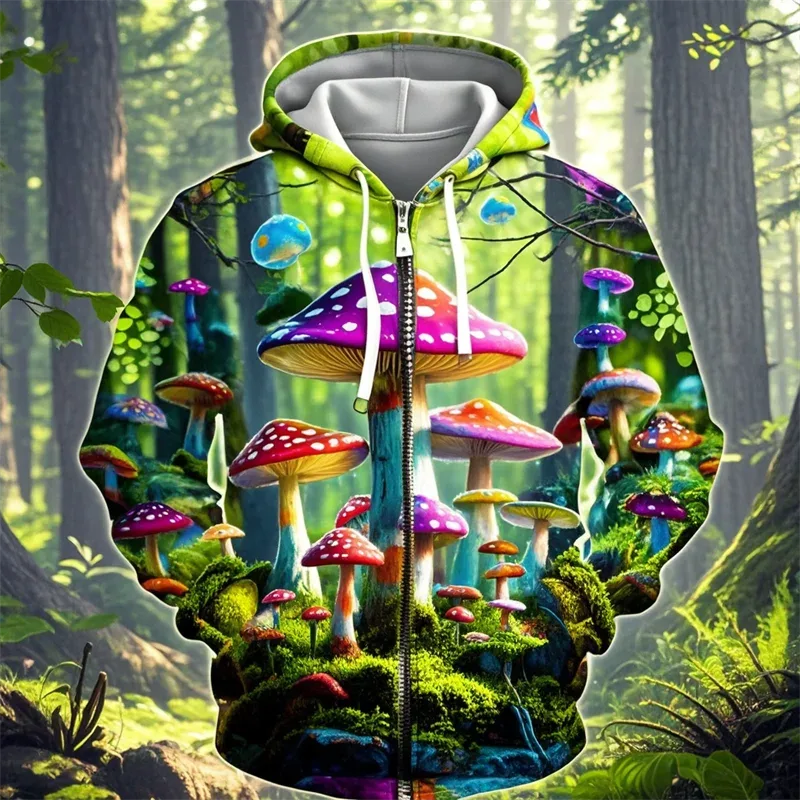 Cogumelo 3D Impressão Zipper Hoodie Homens Mulheres Casual Moda Moletom Com Capuz Masculino Oversized Agasalho Hoodies Homem Casaco Roupas — image 12