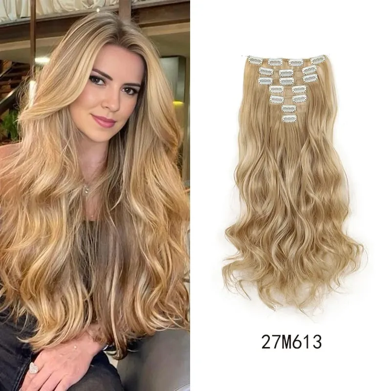 Synthetic 18Inch Long Curly Hair Hairpiece Heat Resistant Hair Extension Clips In Black Brown Blonde for Women — image 8