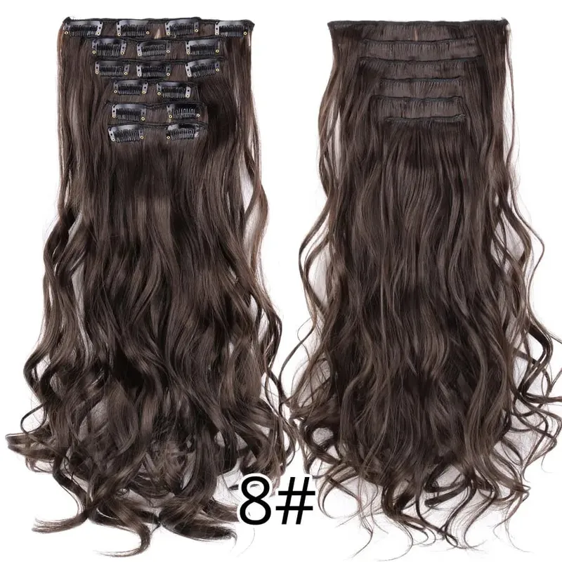 Black Clip In Extensions Straight 22" Long Synthetic Thick Clips On Hair Piece For Women 6Pcs/Set Curly Full Head Weddings Daily — image 43