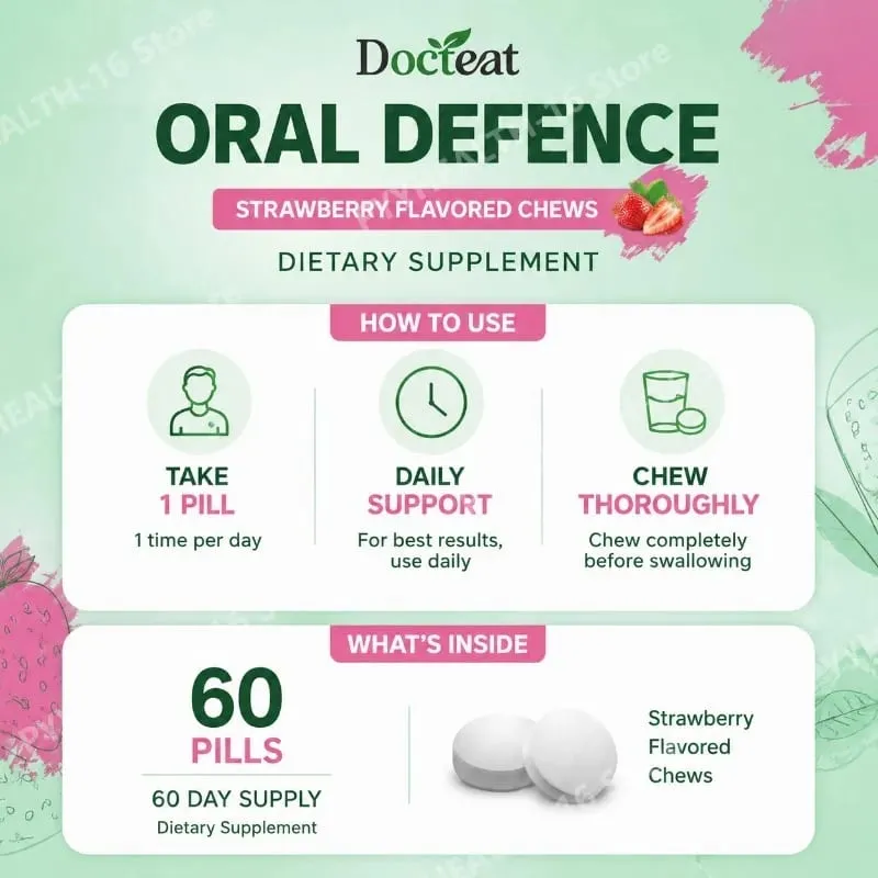 Oral Probiotics Chewable Tablets Strawberry Flavor with Xylitol & Hydroxyapatite Probiotic Complex Oral Health Support 60 Pills