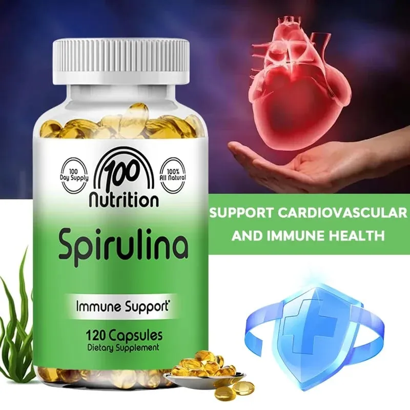 Spirulina Softgels Organic Superfood Algae - Sinusuportahan ang Cardiovascular at Immune System Health Napakahusay na Antioxidant — image 2