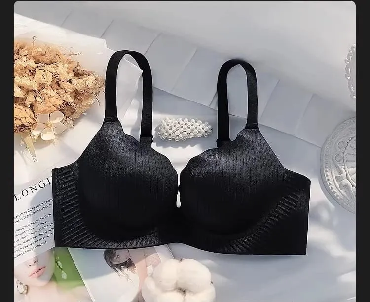 New Women Thick Padded Wirefree Bra Set Seamless Solid Color Comfort Gathering Lingerie Push Up Effect Designed for Smaller Bust — image 7