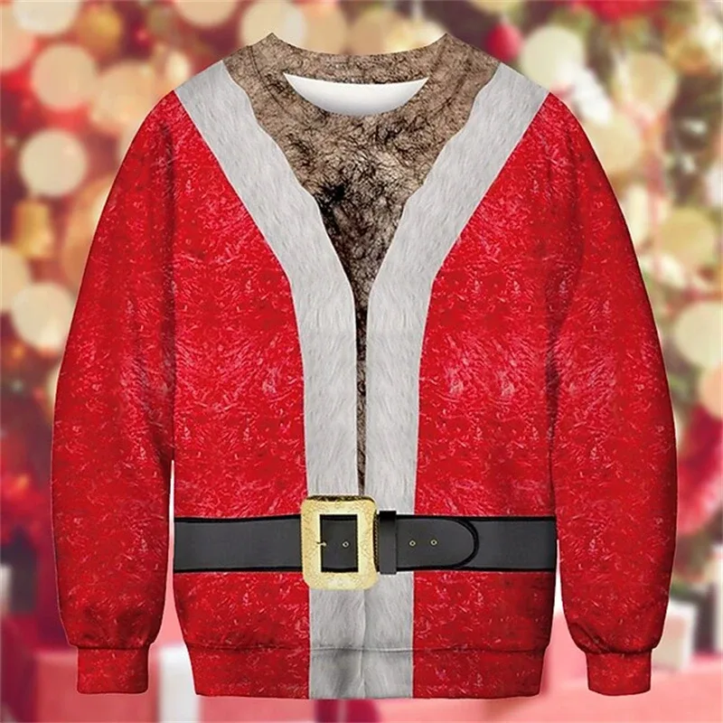 Jul ful tröja Rolig 3D-utskrift muskelmönster tröjor för män Nytt mode tröja fest Cosplay kostym julklapp — image 10