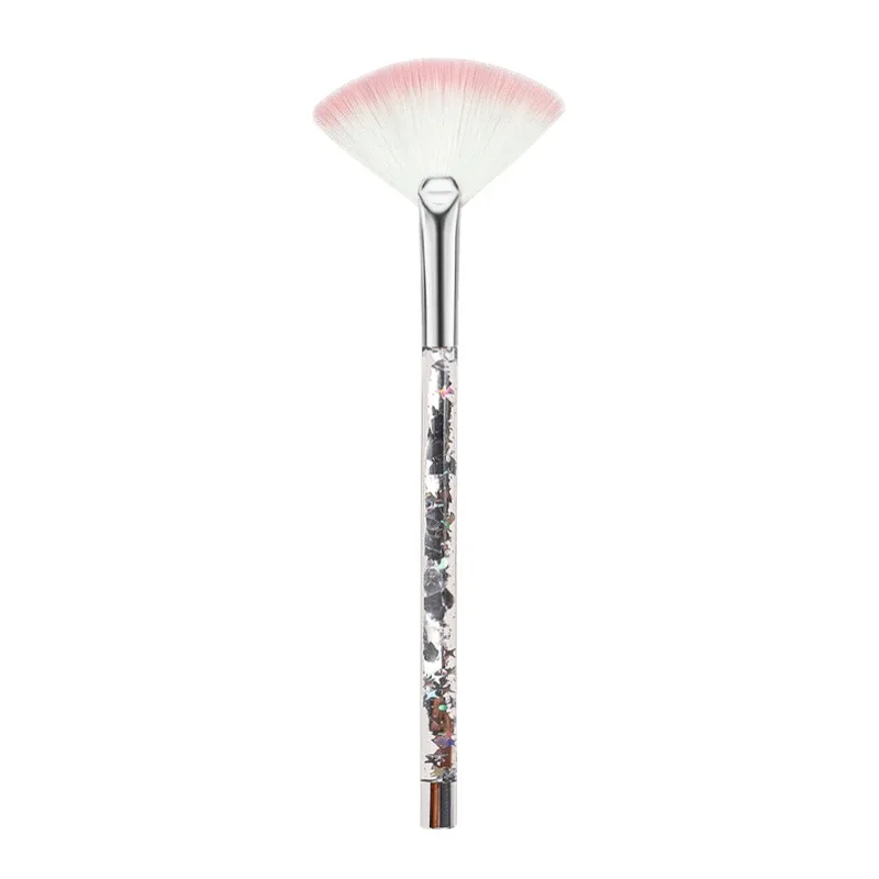 5pcs Fan Makeup Brush Glitter Transparent Handle Soft Fluffy Bristle Highlighter Blush Powder Brushes Face Cosmetic Beauty Tool — image 8
